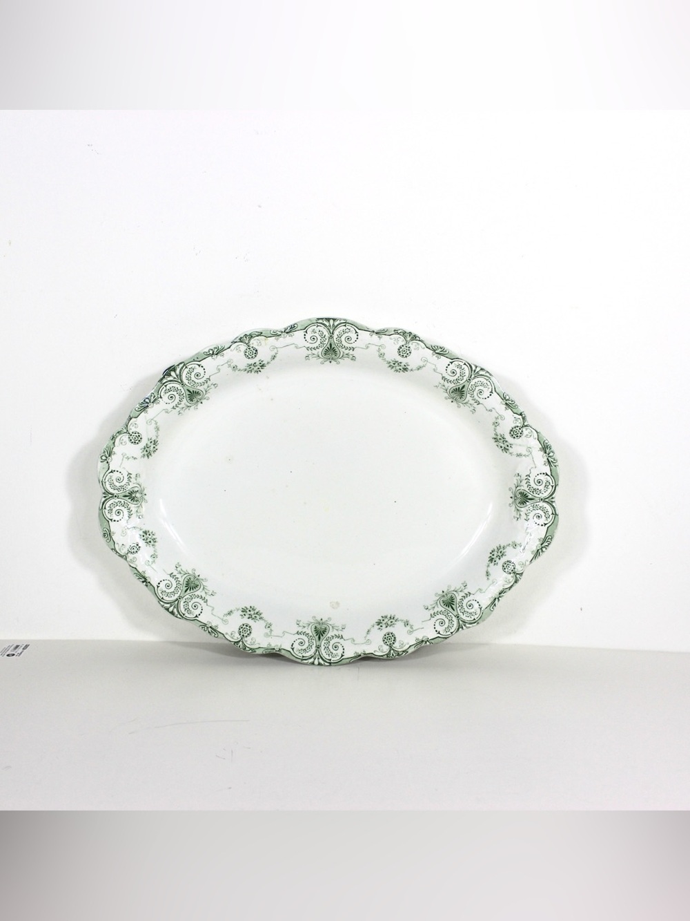 Antique Large Transferware Platter Green Floral Oval Ironstone